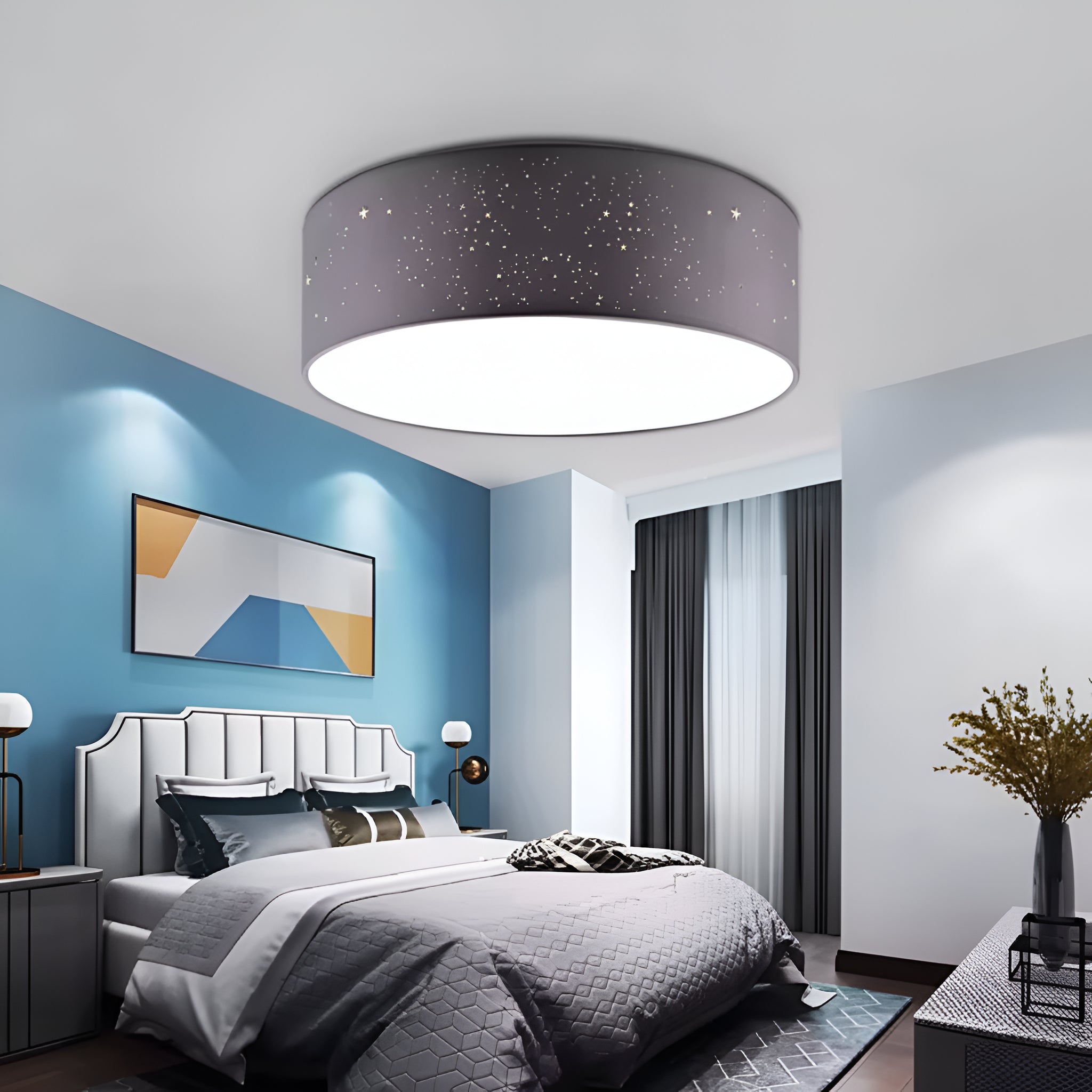 Stellara Noctis Starburst Drum Flush-Mount Ceiling Fixture